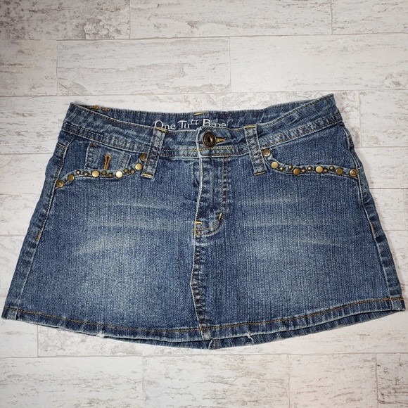 Embroidered Denim Mini Skirt * One Tuff Babe - Picture 2 of 4